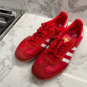Adidas Red and White Classic Sneakers sambas size 6